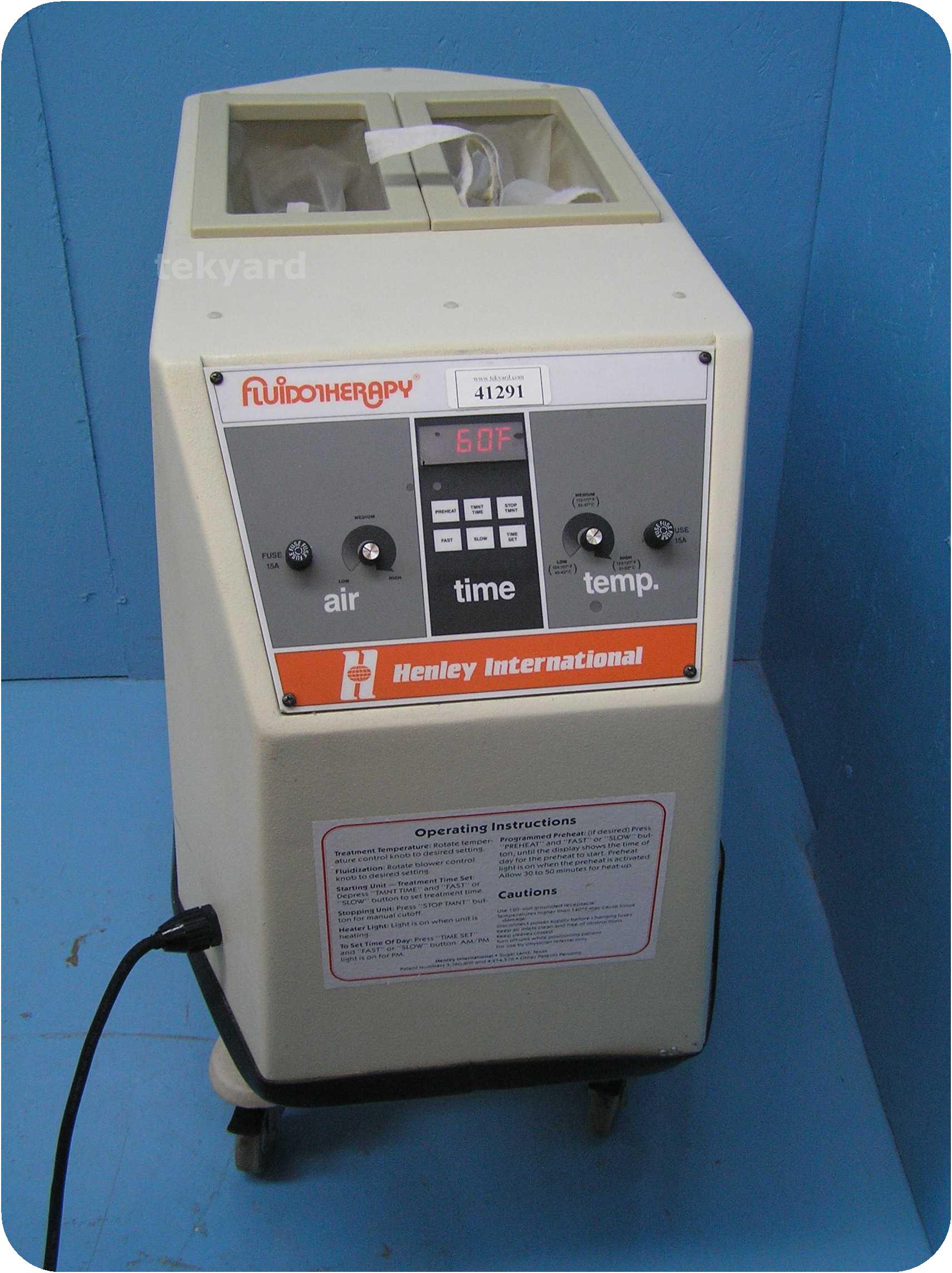 tekyard, LLC. 41291Henley International Inc 115 Fluidotherapy Unit