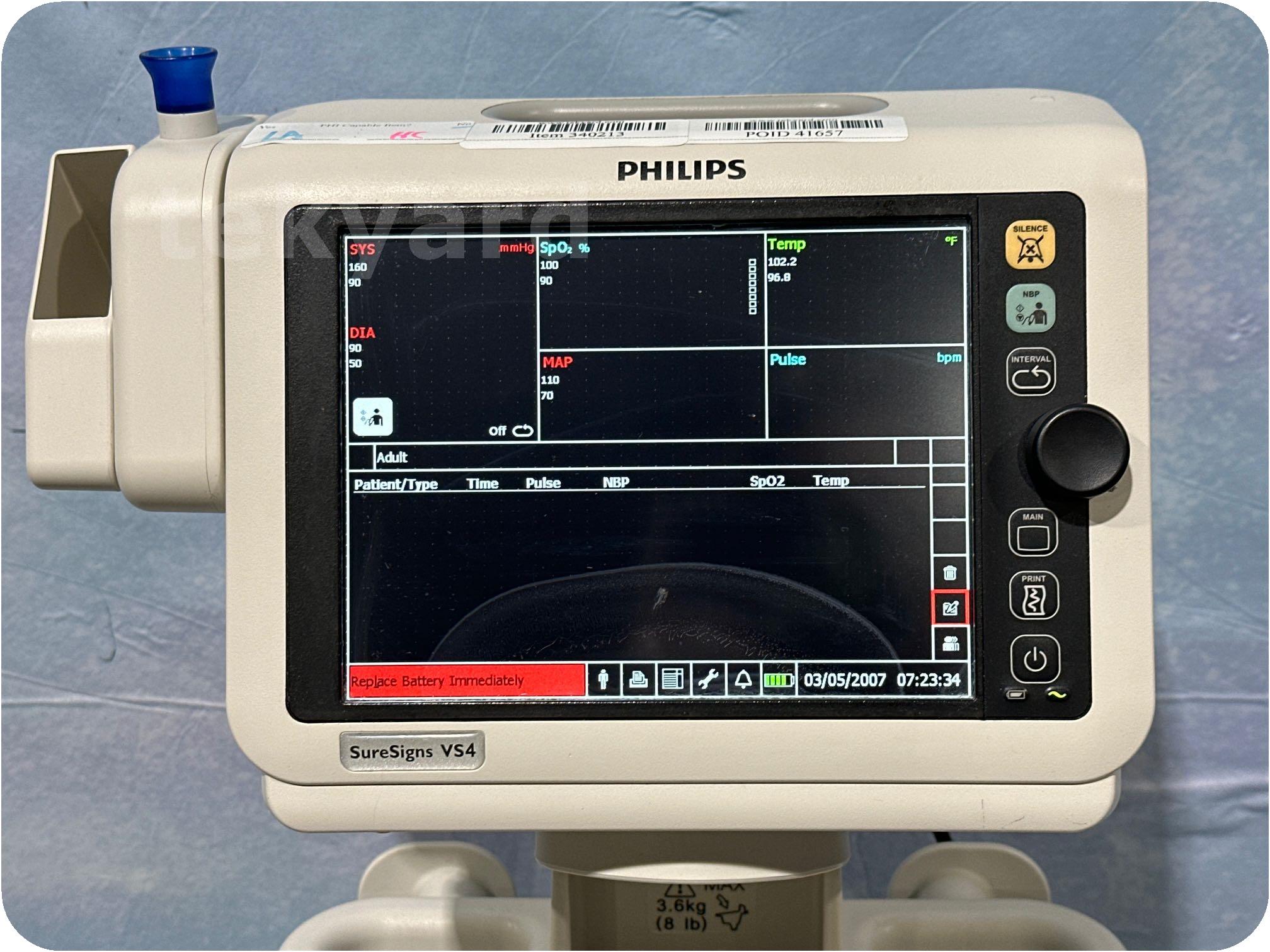tekyard, LLC. 340213Philips SureSigns VS4 863283 Vital Signs Monitor
